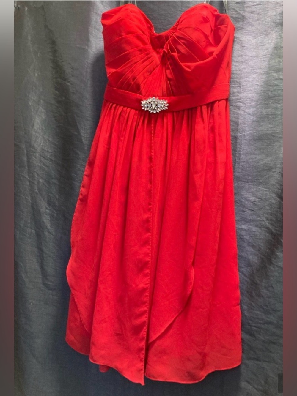 Milano Formals Red Strapless Ruched Formal Gown Rhinestone Size 14